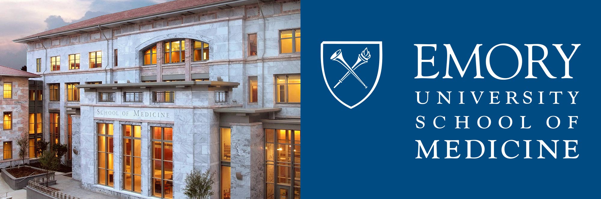 Emory University School of Medicine building and the Emory University School of Medicine logo.